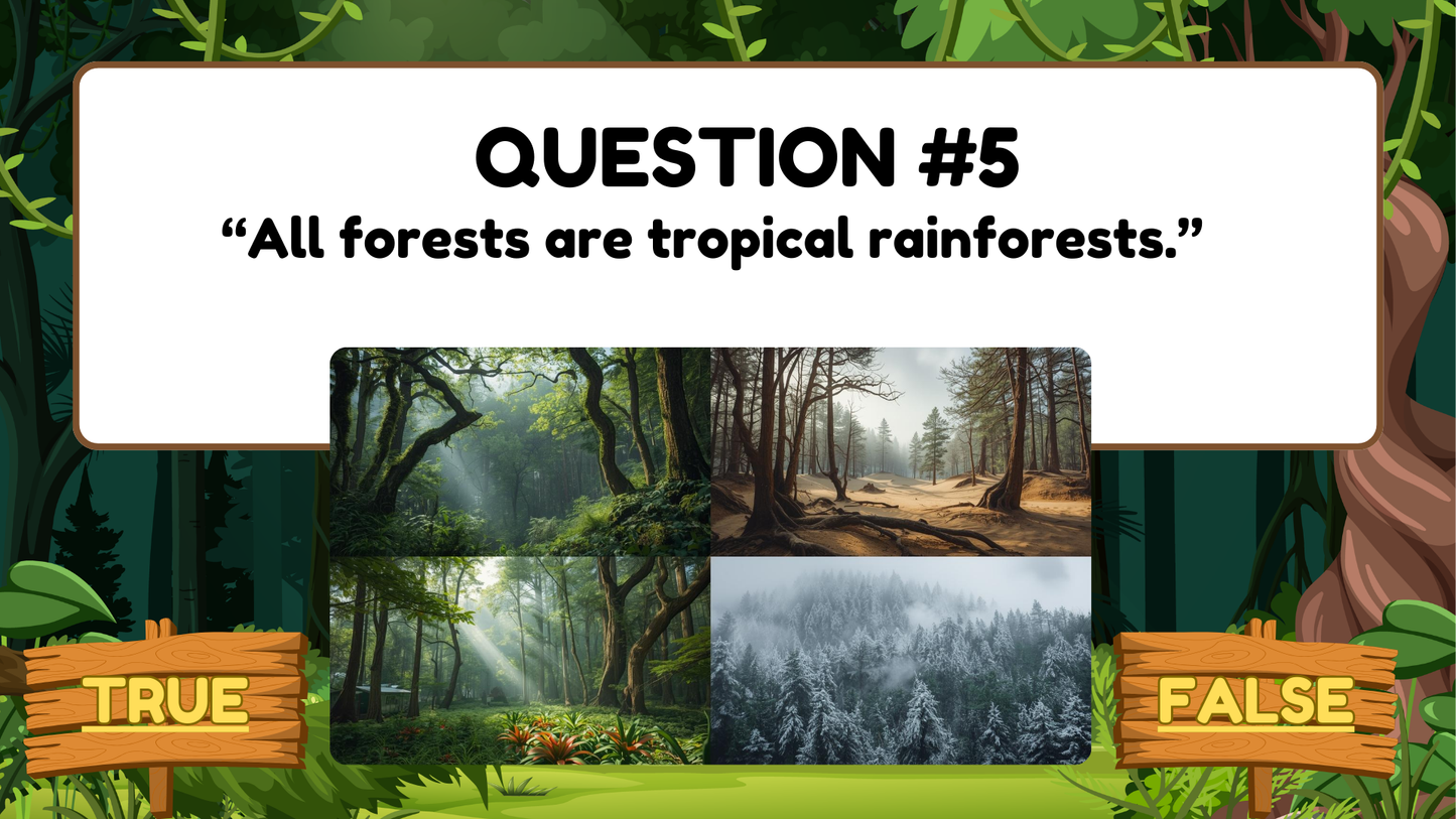 20 FUN FOREST TRIVIA TRUE or FALSE FACTS QUIZ FOR KIDS AGES 5-12(Parent Approved)