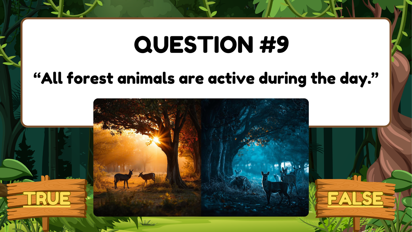 20 FUN FOREST TRIVIA TRUE or FALSE FACTS QUIZ FOR KIDS AGES 5-12(Parent Approved)