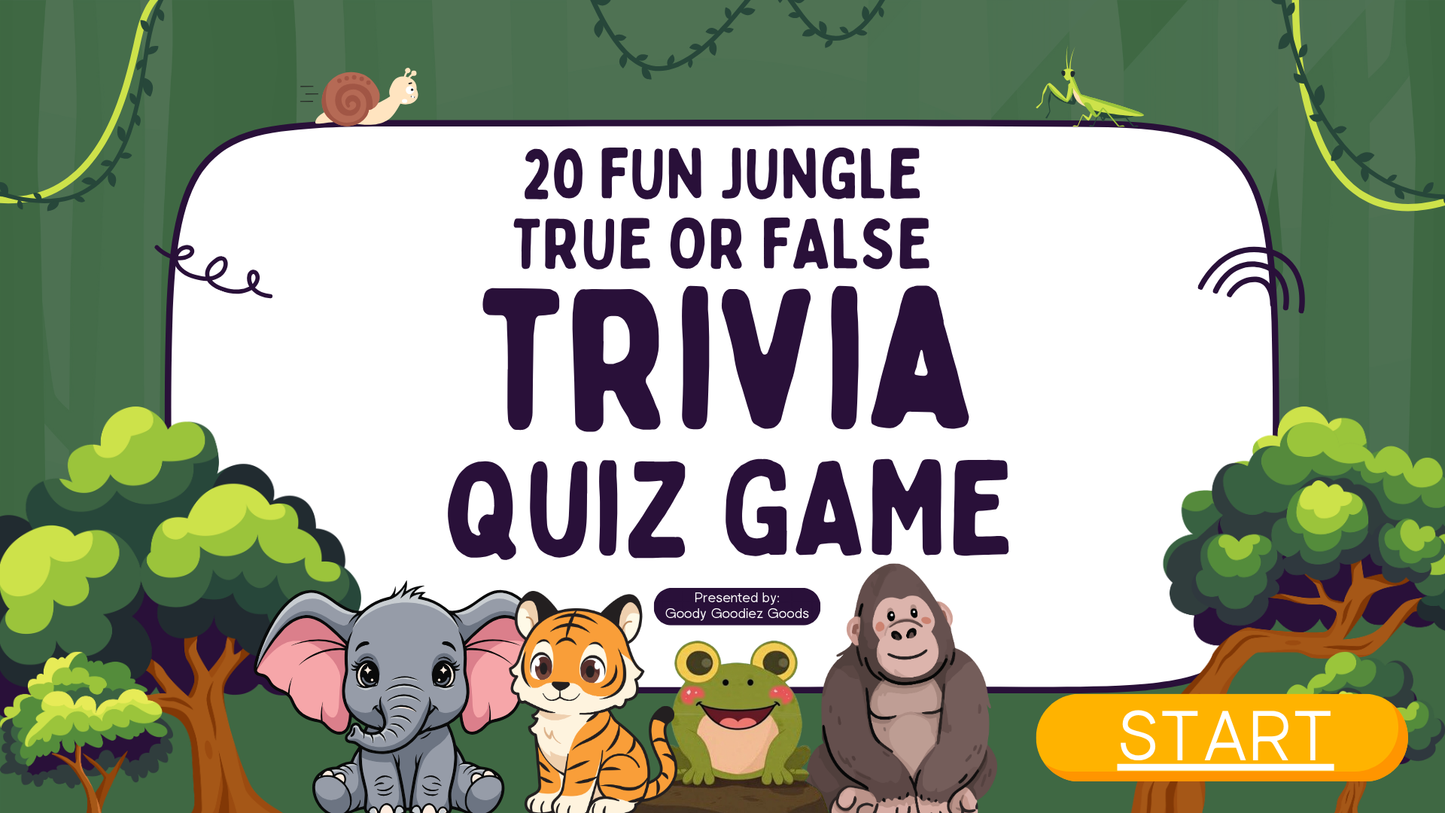 20 FUN JUNGLE TRIVIA TRUE or FALSE QUIZ FOR KIDS AGES 5-12(Parent Approved)