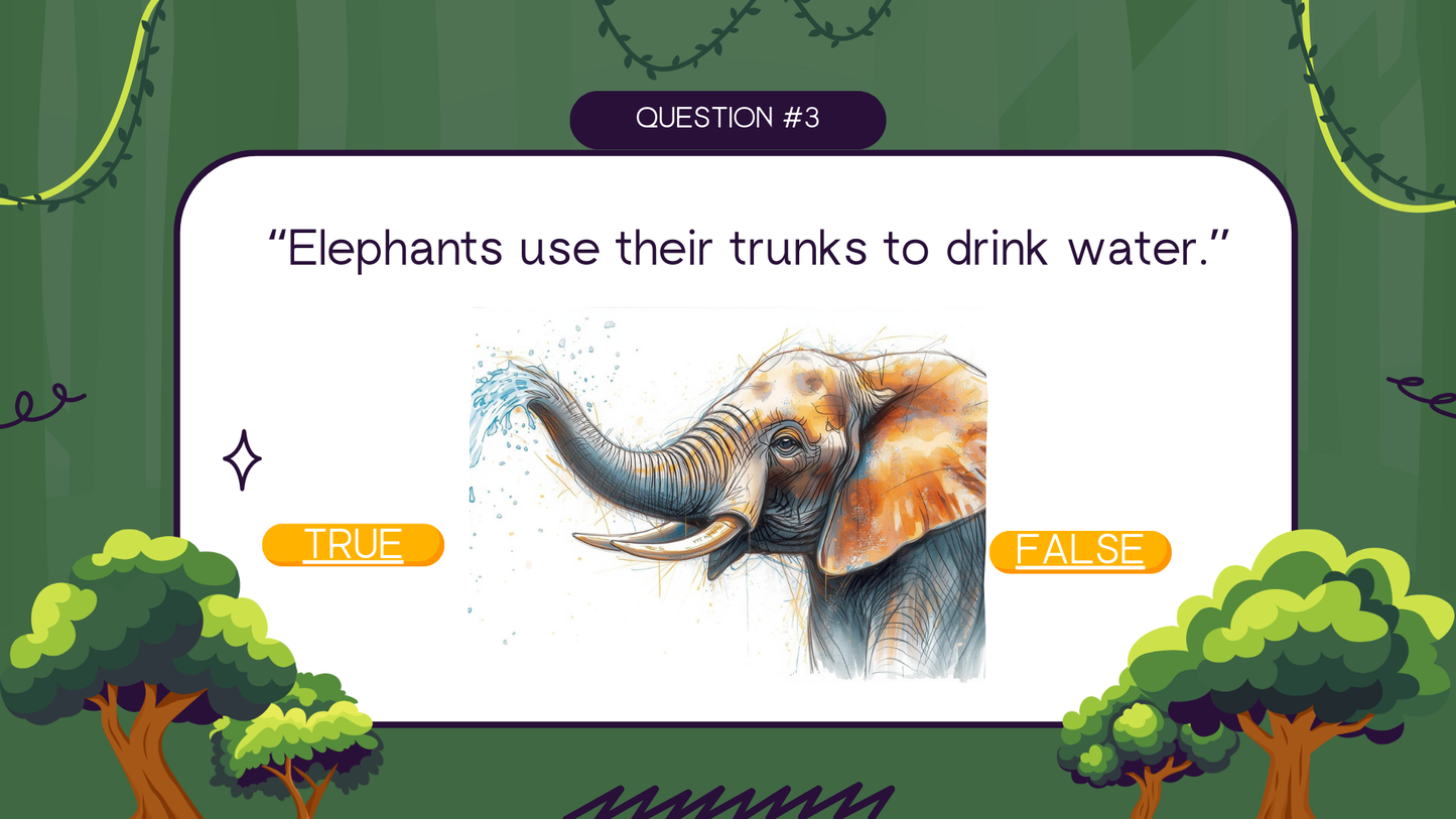 20 FUN JUNGLE TRIVIA TRUE or FALSE QUIZ FOR KIDS AGES 5-12(Parent Approved)