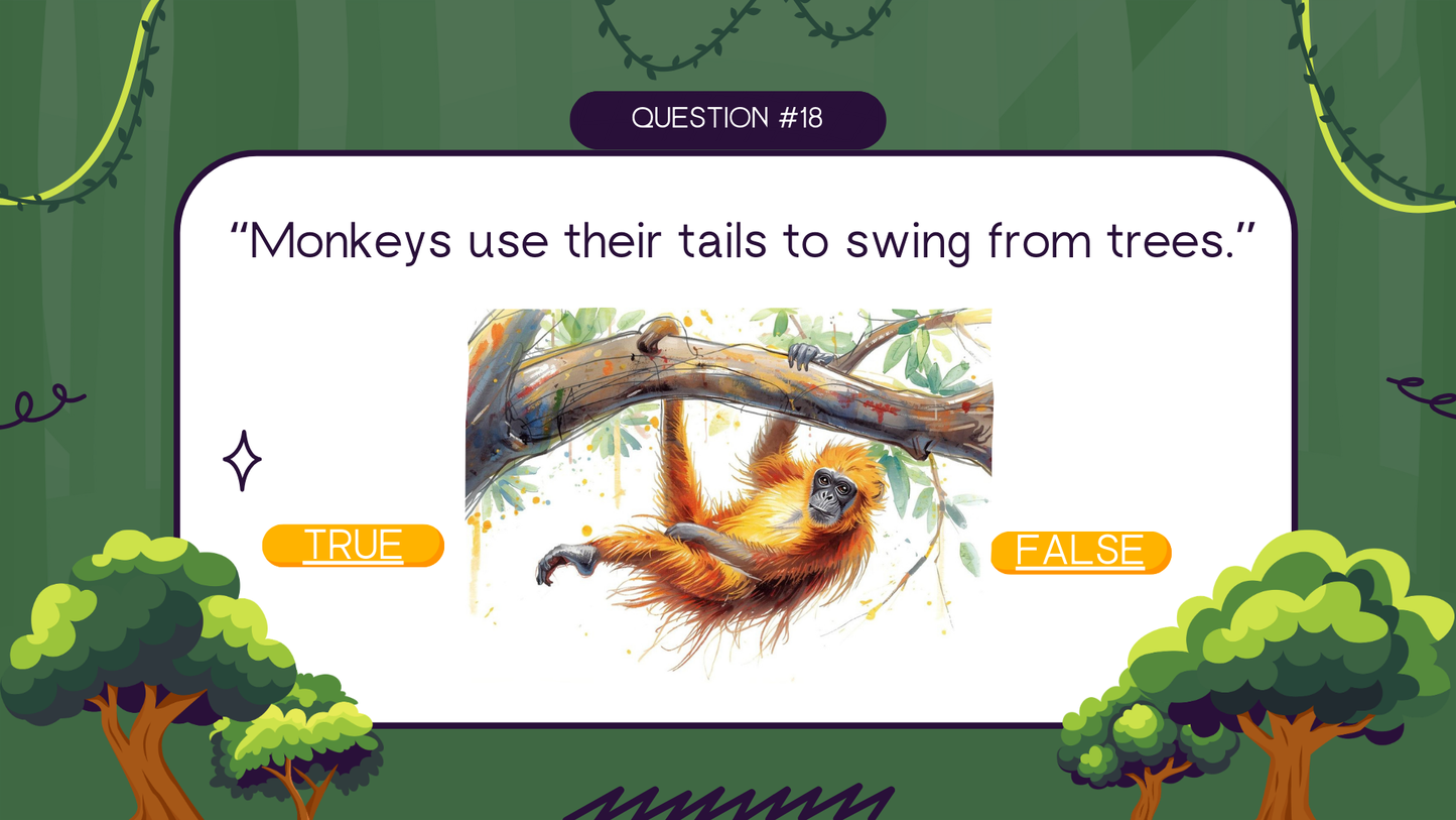 20 FUN JUNGLE TRIVIA TRUE or FALSE QUIZ FOR KIDS AGES 5-12(Parent Approved)