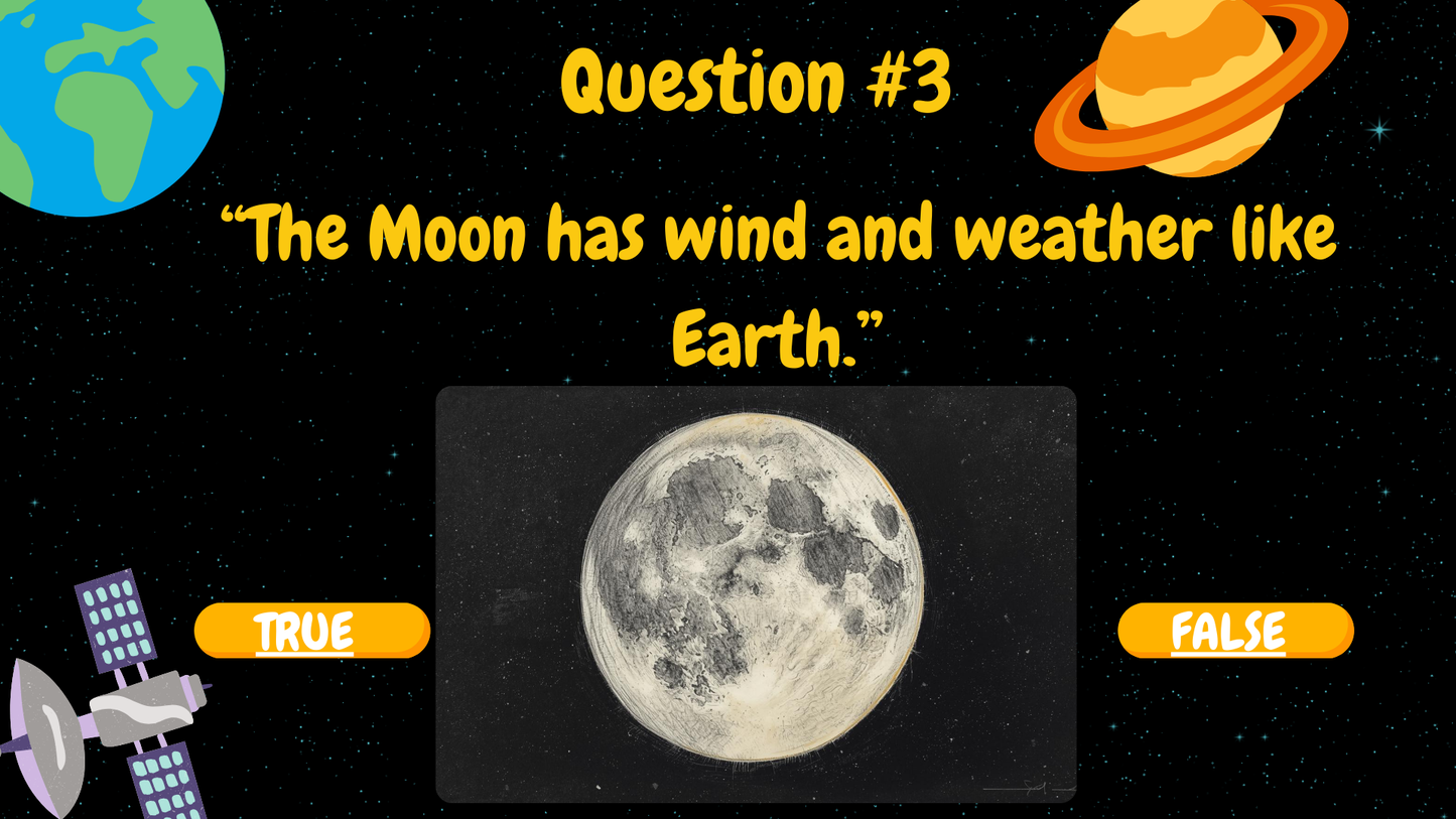 20 FUN SPACE TRIVIA TRUE or FALSE QUIZ FOR KIDS AGES 5-12(Parent Approved)