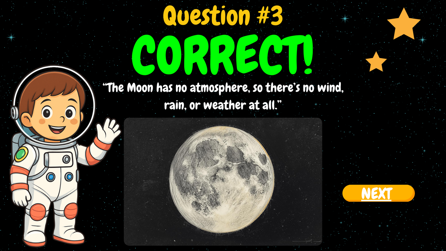 20 FUN SPACE TRIVIA TRUE or FALSE QUIZ FOR KIDS AGES 5-12(Parent Approved)
