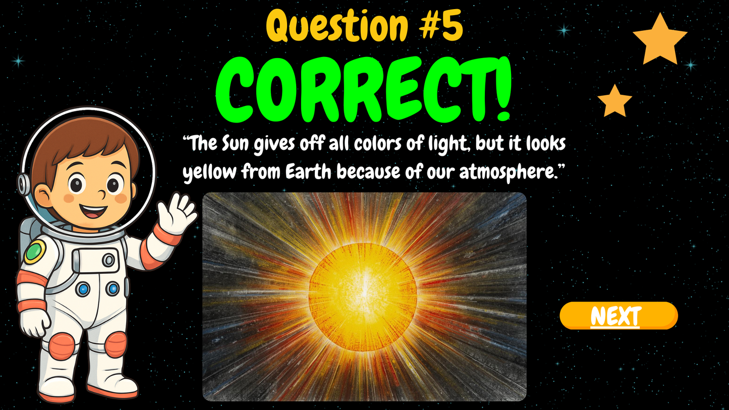 20 FUN SPACE TRIVIA TRUE or FALSE QUIZ FOR KIDS AGES 5-12(Parent Approved)