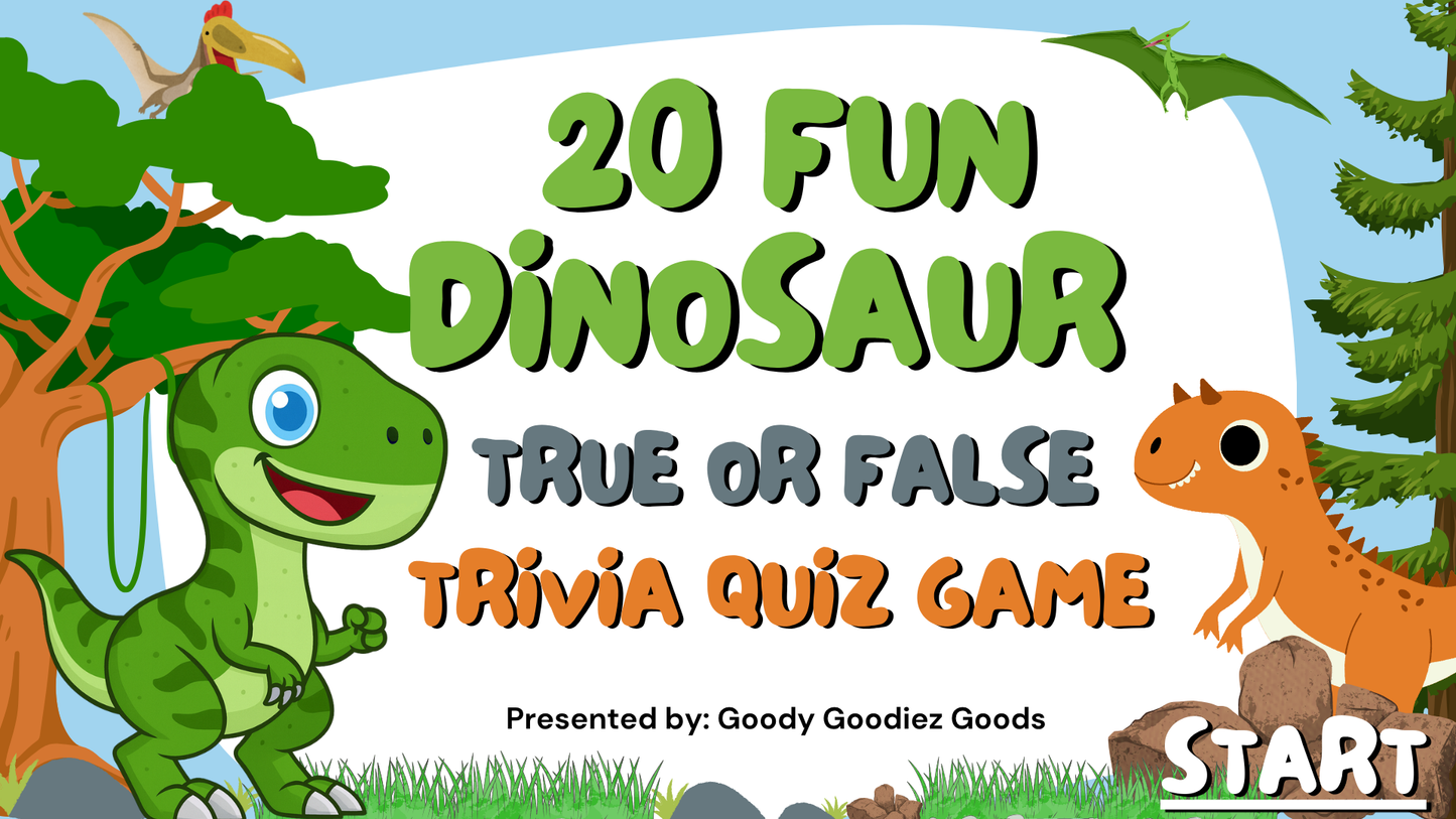 20 FUN DINOSAUR TRUE or FALSE FACTS TRIVIA QUIZ FOR KIDS AGES 5-12(Parent Approved)
