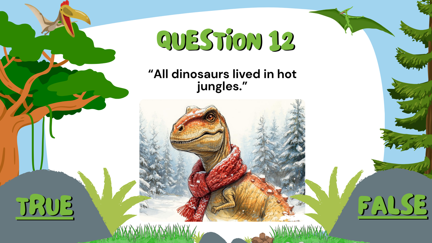 20 FUN DINOSAUR TRUE or FALSE FACTS TRIVIA QUIZ FOR KIDS AGES 5-12(Parent Approved)