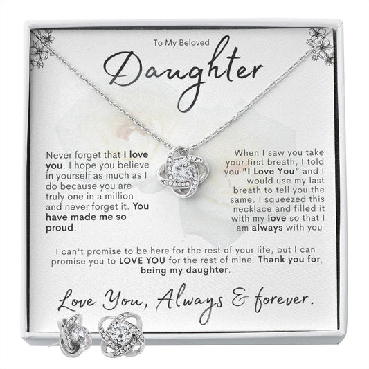"To My Beloved Daughter " Love Knot Necklace