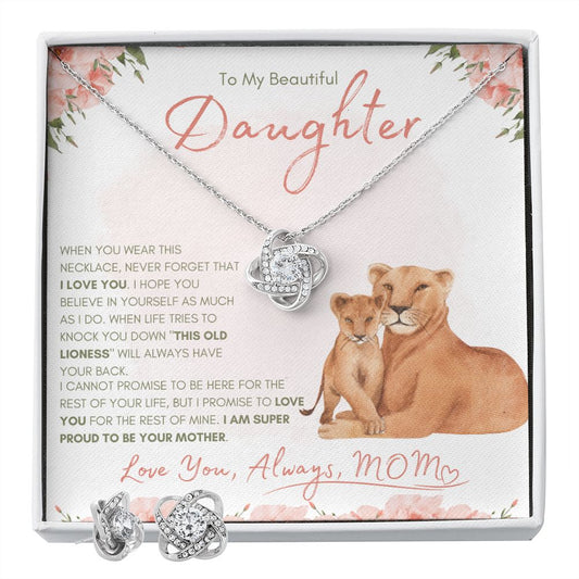 "To My Beautiful Daughter" Heart Necklace & Earring Set
